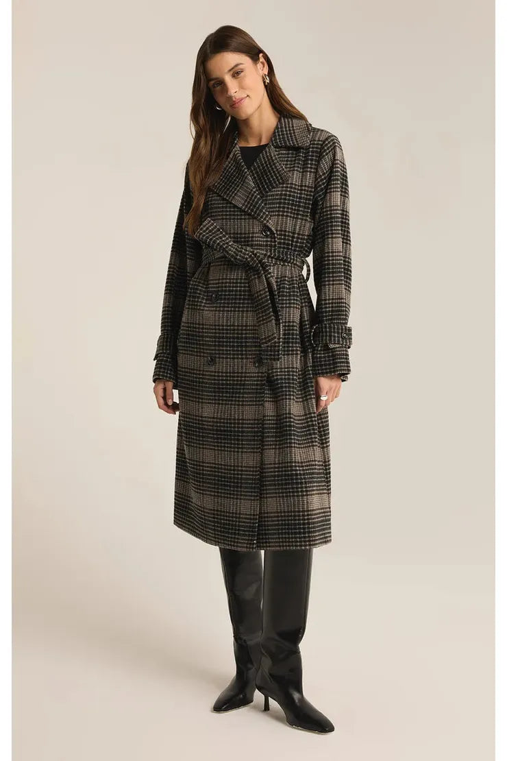 Ichi Plaid Trench Coat popular