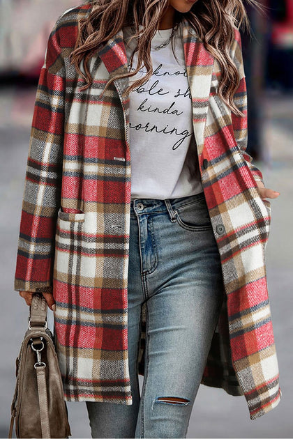 Red plaid hot sale coat womens